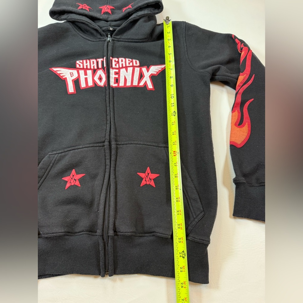 Shattered Phoenix hoodie medium zip up sleeved flames goth cyberpunk (bin KK2) - Picture 7 of 7